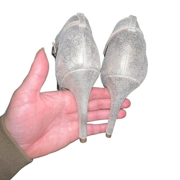 Steve Madden Laarah‎ Women Open Toe Leather Heels Shoes Size 6.5 Silver Crystals - Picture 5 of 11